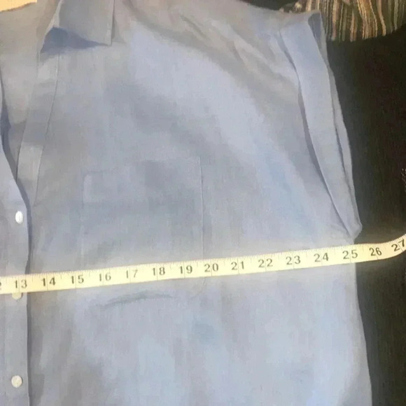 RACHEL ZOE Blue V Neck Collar Button Down 100% Linen Hi-Low Oversized Top - Picture 11 of 13